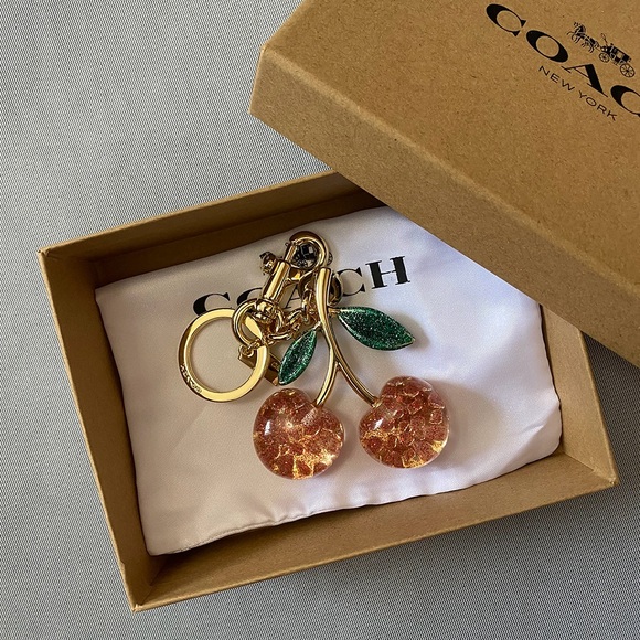 Coach Clear Crystal Cherry Keychain Pink Womens - Picture 6 of 6